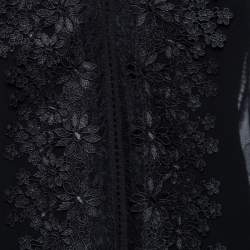 Pre Owned Alice + Olivia Black Lace & Chiffon  Floral Applique Detail Plunge Neck Top S