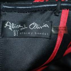 Pre Owned Alice + Olivia Black & Red Floral Embroidered Strapless Gown XS   