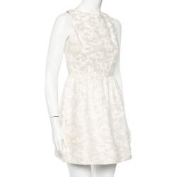 Alice + Olivia Off-White Lurex Jacquard Open Back Lillyanne Dress S