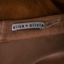 Pre Owned Alice + Olivia Camel Brown Leather Pleat Detail Mini Skirt M