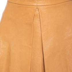 Pre Owned Alice + Olivia Camel Brown Leather Pleat Detail Mini Skirt M