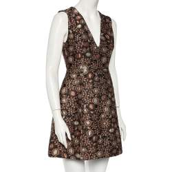 Pre Owned Alice + Olivia Metallic Floral Brocade Sleeveless Plunge Neck Mini Dress S