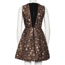 Pre Owned Alice + Olivia Metallic Floral Brocade Sleeveless Plunge Neck Mini Dress S