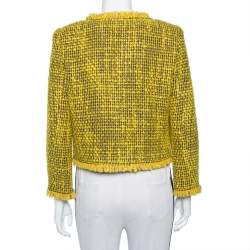Alice + Olivia Yellow Tweed Hook Front Collarless Celeste Jacket M