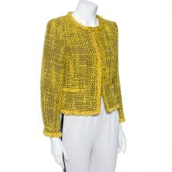 Alice + Olivia Yellow Tweed Hook Front Collarless Celeste Jacket M