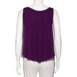Pre Owned Alice + Olivia Purple Silk Chiffon Sleeveless Sheer Overlay Top M
