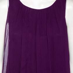 Pre Owned Alice + Olivia Purple Silk Chiffon Sleeveless Sheer Overlay Top M