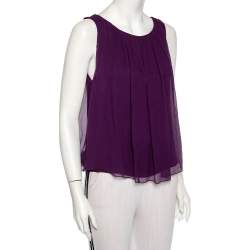 Pre Owned Alice + Olivia Purple Silk Chiffon Sleeveless Sheer Overlay Top M