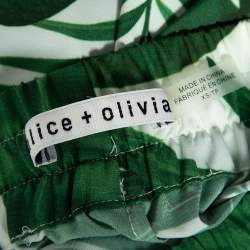 Pre Owned Alice + Olivia White Tropical Leaves Printed Georgette Benny Pants XS