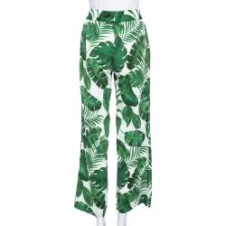 Pre Owned Alice + Olivia White Tropical Leaves Printed Georgette Benny Pants XS