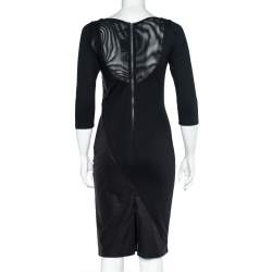 Pre Owned Alice + Olivia Black Jersey Leather Paneled Sheath Dress M