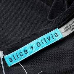 Pre Owned Alice + Olivia Black Jersey Leather Paneled Sheath Dress M