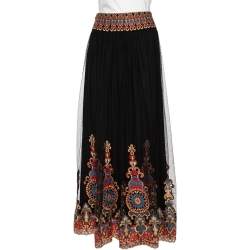 Pre Owned Alice + Olivia Black Embroidered Tulle Savanna Maxi Skirt S