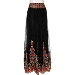 Pre Owned Alice + Olivia Black Embroidered Tulle Savanna Maxi Skirt S