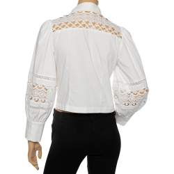 Pre Owned Alice + Olivia White Eyelet Cotton Neck-Tie Detailed Shirt S