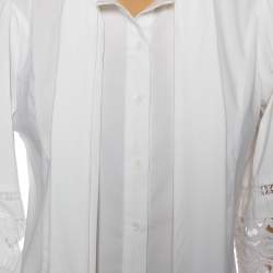 Pre Owned Alice + Olivia White Eyelet Cotton Neck-Tie Detailed Shirt S