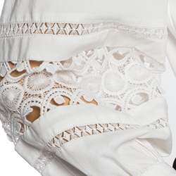 Pre Owned Alice + Olivia White Eyelet Cotton Neck-Tie Detailed Shirt S