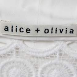 Pre Owned Alice + Olivia White Eyelet Cotton Neck-Tie Detailed Shirt S