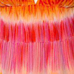 Pre Owned Alice + Olivia Orange & Pink Silk Plunge Neck Tie-Up Detail Top S