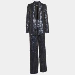 Alice + Olivia Navy Blue Sequin Embellished Single Breasted Suit M