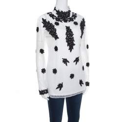 Alice by Temperley White Dotted Tulle Contrast Floral Lace Applique Evelyn Top M