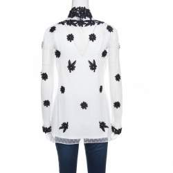 Alice by Temperley White Dotted Tulle Contrast Floral Lace Applique Evelyn Top M