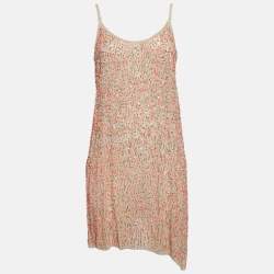 Pre Owned AllSaints Beige Sequin Crepe Sleeveless Raw-Edge Mini Dress M