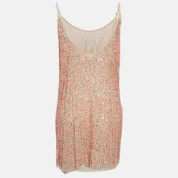 مملوكة مسبقًا AllSaints Beige Sequin Crepe Sleeveless Raw-Edge Mini Dress M