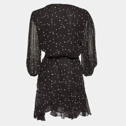 Pre Owned All Saints Black Star Embroidery Crepe  Mini Wrap Gracie Nala Dress L