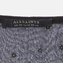 Pre Owned All Saints Black Star Embroidery Crepe  Mini Wrap Gracie Nala Dress L