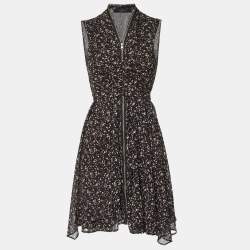 All Saints Black Floral Print Crepe Zip Detail Mini Jayda Pepper Dress M