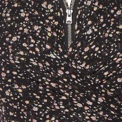 All Saints Black Floral Print Crepe Zip Detail Mini Jayda Pepper Dress M