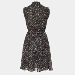 All Saints Black Floral Print Crepe Zip Detail Mini Jayda Pepper Dress M