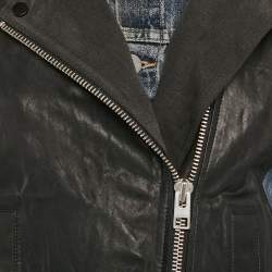 All Saints Denim and Leather Zip-Up Biker Jacket M