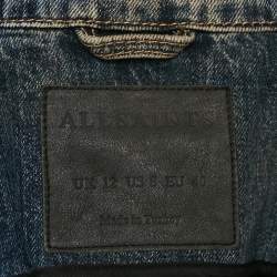 All Saints Denim and Leather Zip-Up Biker Jacket M