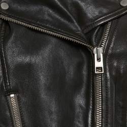 Pre Owned AllSaints Charcoal Grey Leather Zip-Up Addison Biker Jacket M