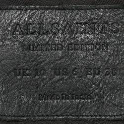 Pre Owned AllSaints Charcoal Grey Leather Zip-Up Addison Biker Jacket M