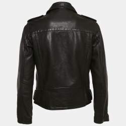 Pre Owned AllSaints Charcoal Grey Leather Zip-Up Addison Biker Jacket M