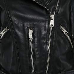 All Saints Black Leather Zip-Up Tassel Detail Balfern Biker Jacket S