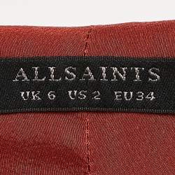 All Saints Brick Red Silk Blend Sleeveless Mini Dress S