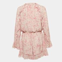 All Saints Pink Printed Crepe Ruffled Flora Rosa Playsuit M