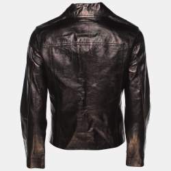 All Saints Metallic Brown Leather Double Breasted Jacket S