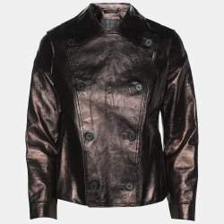 All Saints Metallic Brown Leather Double Breasted Jacket S