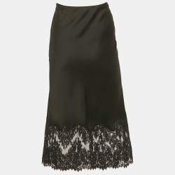 Pre Owned All Saints Black Satin Lace Trim Bridgette Midi Skirt S