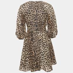 Pre Owned All Saints Brown Leopard Print Linen Ilora Mini Dress S