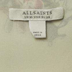 Pre Owned All Saints Sage Green Printed Satin Orion Sanibel Midi Dress M