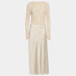 Pre Owned All Saints Beige Crochet and Satin 2 in 1 Erin Maxi  Dress M