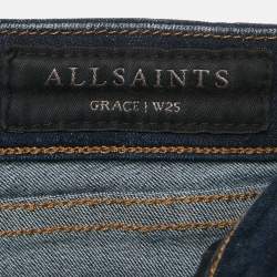 Pre Owned All Saints Navy Blue Denim Skinny Grace Jeans S/Waist 24"