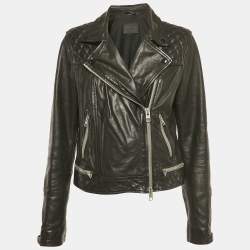 Pre Owned All Saints Black Leather Conroy Biker Jacket L