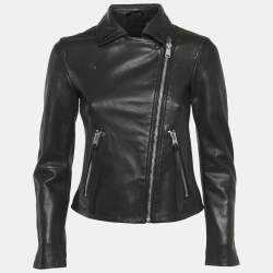 Pre Owned All Saints Black Leather Zip-Up Dalby Biker Jacket S